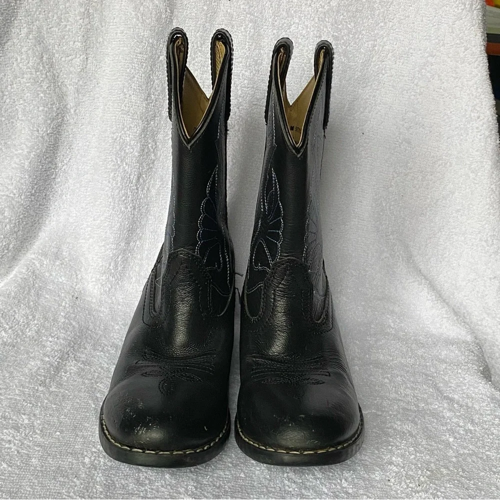 Masterson Cowboy Boots Youth‎ 2.5 Black Leather Uppers Western Has Scuff Marks
